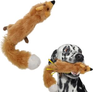 skinneeez stuffing free plush fox dog toy with squeaker – durable interactive dog toy for small & medium dogs