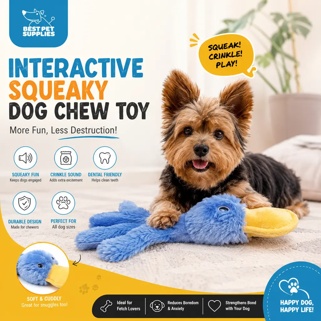 Best Pet Supplies Interactive Squeaky Crinkle Duck Dog Toy – safe chew toys for puppies