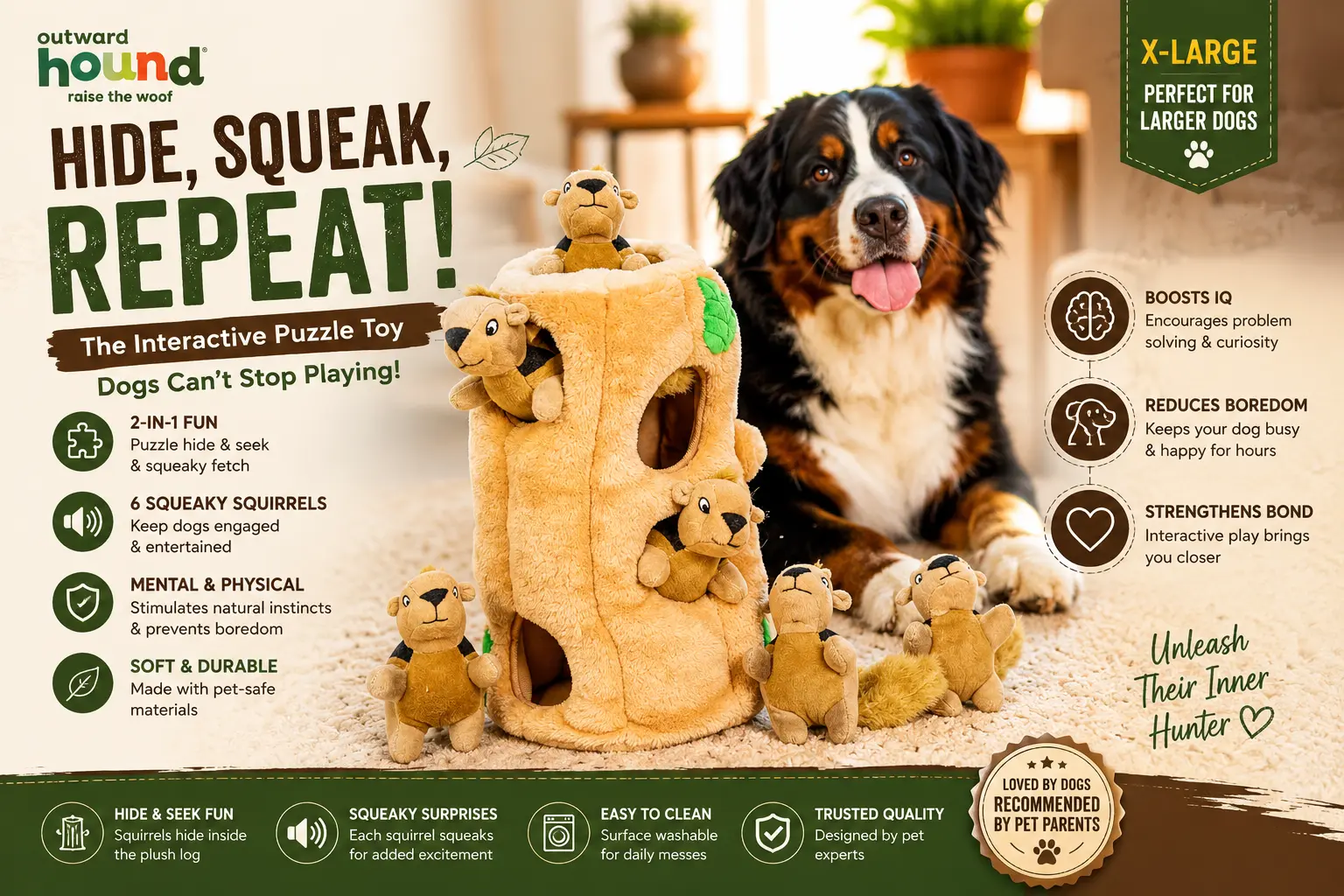 Outward Hound Hide-A-Squirrel Interactive Plush Puzzle Dog Toy